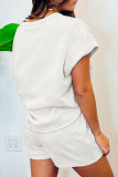 Casual Striped Patchwork Draw String Pocket O Neck Short Sleeve Two Pieces