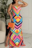 Sexy Print Backless Slit Strapless Long Dresses