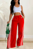 Casual Patchwork Draw String Pocket Contrast Loose Mid Waist Wide Leg Patchwork Bottoms