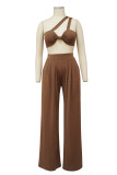 Sexy Casual Solid Backless Oblique Collar Sleeveless Two Pieces