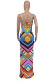 Sexy Print Backless Slit Strapless Long Dresses