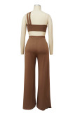 Sexy Casual Solid Backless Oblique Collar Sleeveless Two Pieces
