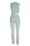 Casual Solid Tassel Patchwork Asymmetrical O Neck Sleeveless Two Pieces