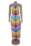 Casual Print Slit O Neck Long Dresses