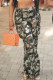 Casual Camouflage Print Patchwork Buttons Zipper Loose Mid Waist Straight Full Print Bottoms