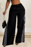 Casual Patchwork Draw String Pocket Contrast Loose Mid Waist Wide Leg Patchwork Bottoms