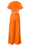 Casual Solid Basic O Neck Short Sleeve Two Pieces