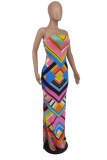 Sexy Print Backless Slit Strapless Long Dresses