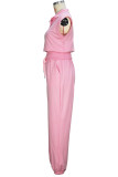 Casual Solid Patchwork Draw String Pocket V Neck Sleeveless Two Pieces