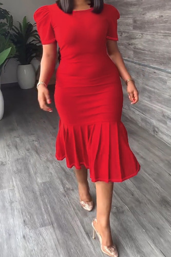 Sexy Casual Elegant Solid Patchwork Fold O Neck Wrapped Skirt Plus Size Dresses