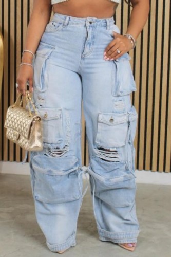 Casual Patchwork Ripped Pocket Plus Size Jeans