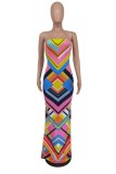 Sexy Print Backless Slit Strapless Long Dresses