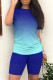 Casual Gradient Patchwork O Neck Short Sleeve Two Pieces