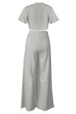 Casual Solid Basic O Neck Short Sleeve Two Pieces