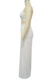 Elegant Solid Hollowed Out Patchwork Fold Long Sleeve Two Pieces