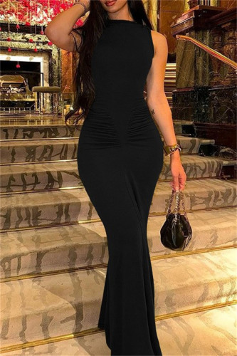 Casual Solid Basic O Neck Long Dresses