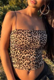 Sexy Casual Print Leopard Backless Spaghetti Strap Tops