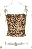 Sexy Casual Print Leopard Backless Spaghetti Strap Tops