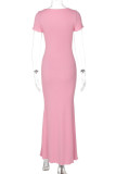 Casual Solid Basic V Neck Long Dresses