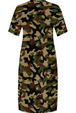 Casual Camouflage Print Patchwork V Neck Straight Plus Size Dresses
