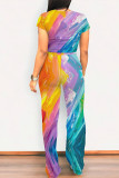 Casual Street Gradient Print Pocket Contrast O Neck Short Sleeve Two Pieces
