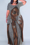 Casual Print Figure Patchwork O Neck Printed Dresses