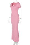 Casual Solid Basic V Neck Long Dresses