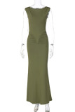 Casual Solid Basic O Neck Long Dresses