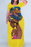 Casual Print Figure Patchwork O Neck Printed Dresses