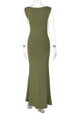 Casual Solid Basic O Neck Long Dresses
