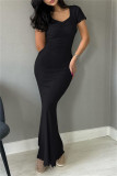 Casual Solid Basic V Neck Long Dresses