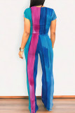 Casual Street Gradient Print Pocket Contrast O Neck Short Sleeve Two Pieces