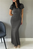 Casual Solid Basic V Neck Long Dresses