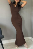 Casual Solid Basic V Neck Long Dresses