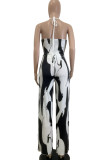 Casual Print Patchwork Backless Fold Halter Sleeveless Two Pieces