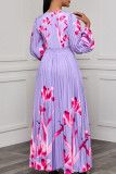 Elegant Print Patchwork Fold V Neck Long Dresses