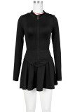 Casual Solid Patchwork Zipper Zipper Collar Long Sleeve Two Pieces