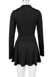 Casual Solid Patchwork Zipper Zipper Collar Long Sleeve Two Pieces