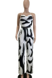 Casual Print Patchwork Backless Fold Halter Sleeveless Two Pieces
