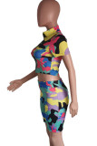 Casual Camouflage Print Patchwork Zipper Zipper Collar Short Sleeve Two Pieces