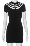 Sexy Solid Hollowed Out Patchwork O Neck Wrapped Skirt Dresses