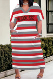 Casual Street Geometric Print Pocket V Neck Printed Plus Size Dresses