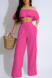 Casual Solid Patchwork Backless Off the Shoulder Short Sleeve Two Pieces