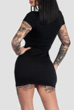 Sexy Solid Hollowed Out Patchwork O Neck Wrapped Skirt Dresses