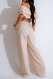 Casual Solid Patchwork Backless Off the Shoulder Short Sleeve Two Pieces