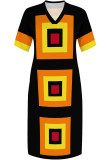 Casual Street Geometric Print Pocket V Neck Printed Plus Size Dresses