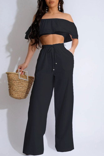 Casual Solid Patchwork Backless Off the Shoulder Short Sleeve Two Pieces