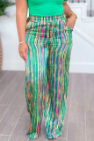 Casual Print Patchwork Loose High Waist Wide Leg Full Print Bottoms