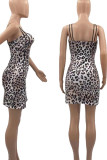 Sexy Leopard Patchwork Spaghetti Strap Sling Dresses