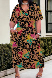 Casual Street Geometric Print Pocket V Neck Printed Plus Size Dresses